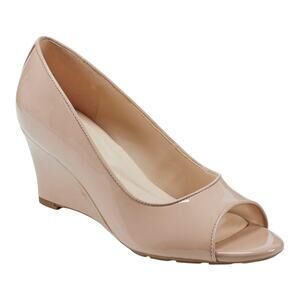 EASY‎ SPIRIT COLEEN PEEP TOE FAUX LEATHER WEDGES IN NATURAL NWOB WOMEN'S 8.5M